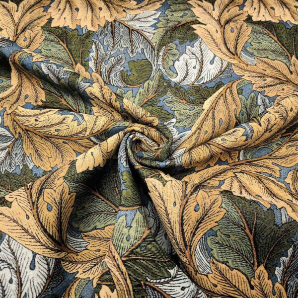 Tessuto per arredo Gobelin a fantasia motivo floreale ocra - verde scuro - celeste