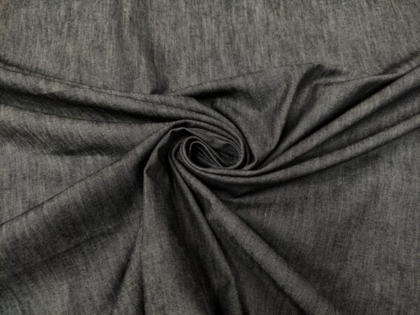 Tessuto Jeans Chambray elasticizzato tinta unita blu scuro