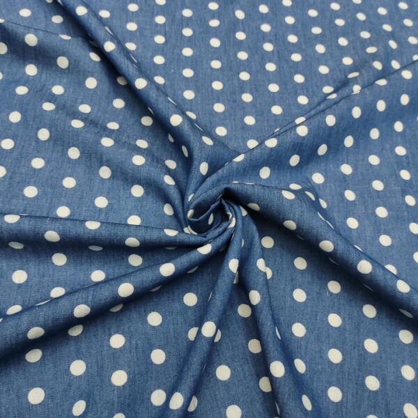 Tessuto Jeans Chambray a fantasia motivo pois blu - bianco