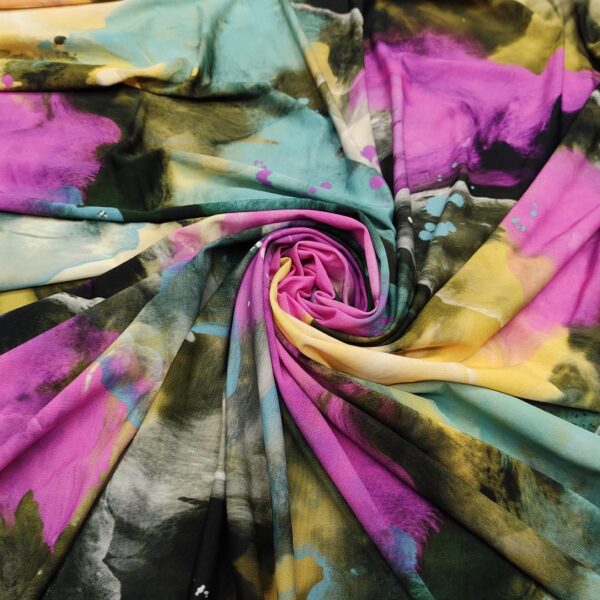 Tessuto Jersey a fantasia motivo astratto glicine - giallo - tiffany