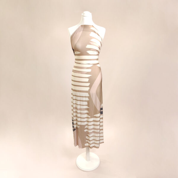 Tessuto jersey a fantasia motivo astratto beige - rosa - nero