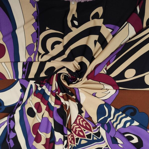 Tessuto Jersey a fantasia motivo astratto astratto nero - lilla - borgogna - tortora