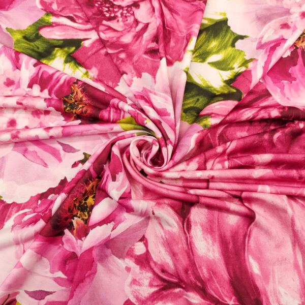 Tessuto Jersey a fantasia motivo floreale fucsia - rosa - verde