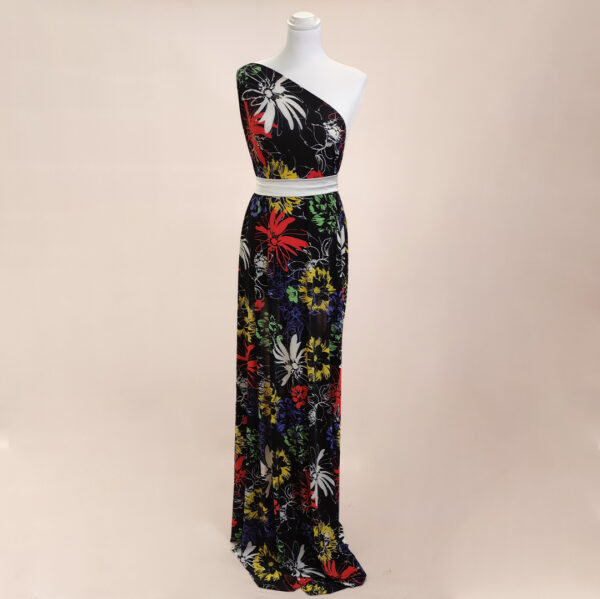 Tessuto jersey a fantasia motivo floreale nero - rosso - giallo