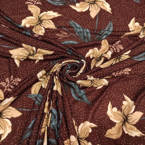 Tessuto jersey peso autunnale a fantasia motivo floreale bordeaux - beige - verde ottanio