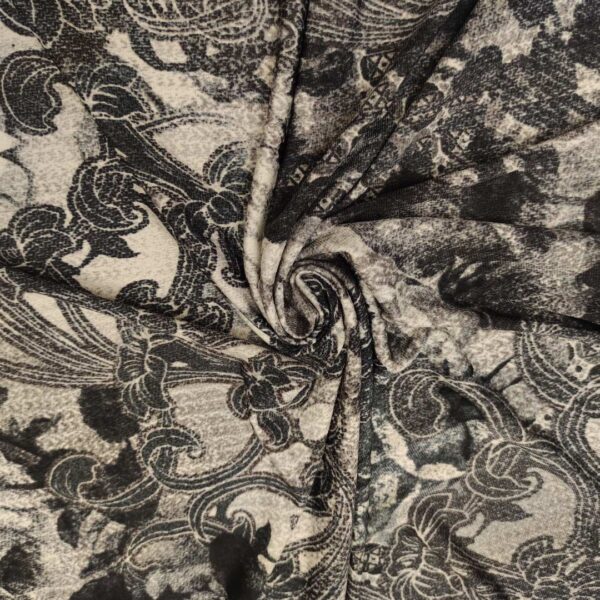 Tessuto Jersey a fantasia motivo floreale cashmere grigio - tortora