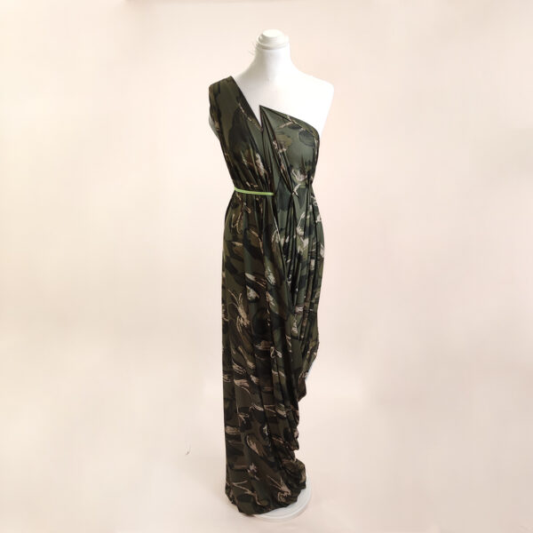 Tessuto jersey di viscosa a fantasia motivo floreale verde militare - marrone - beige