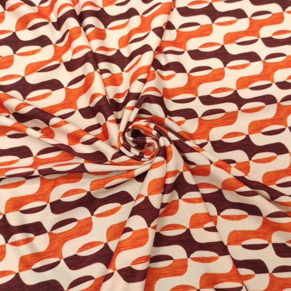 Tessuto Jersey a fantasia motivo geometrico marrone - arancio