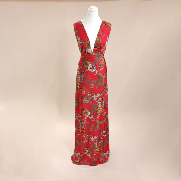 Tessuto jersey a fantasia motivo floreale rosso - ocra - verde