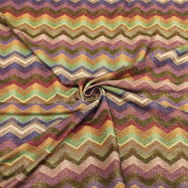 Tessuto Jersey lurex a fantasia motivo geometrico verde - ruggine - magenta