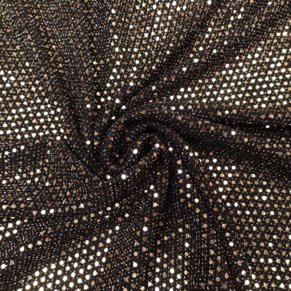 Tessuto Jersey lurex nero - argento con punti luce oro