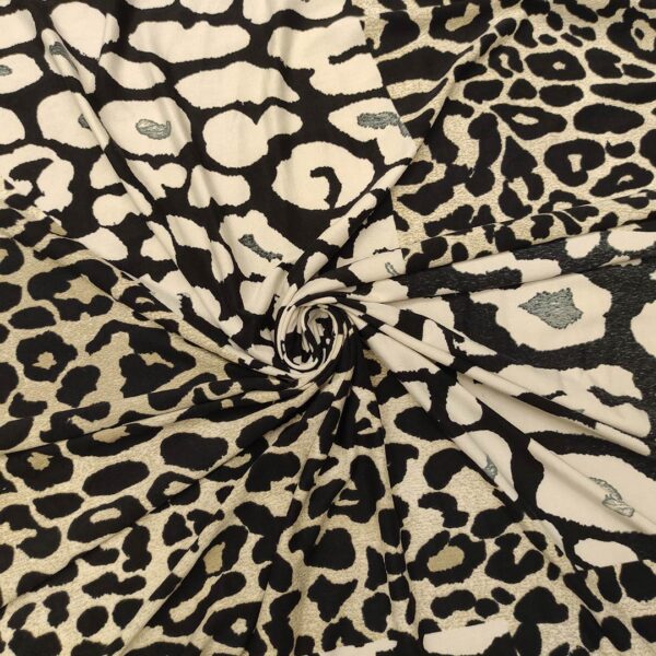 Tessuto Jersey a fantasia motivo animalier tortora - nero - beige