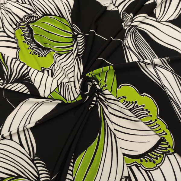 Tessuto Jersey a fantasia motivo floreale nero - bianco - verde