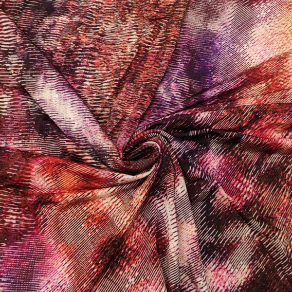 Tessuto Jersey a fantasia motivo astratto fucsia - viola - arancio - rosso