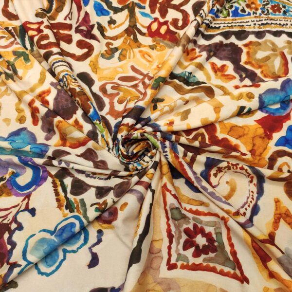 Tessuto Jersey a fantasia motivo floreale cashmere beige - ruggine - marrone - blu