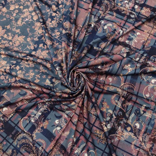 Tessuto Jersey a fantasia motivo floreale blu - cipolla - beige