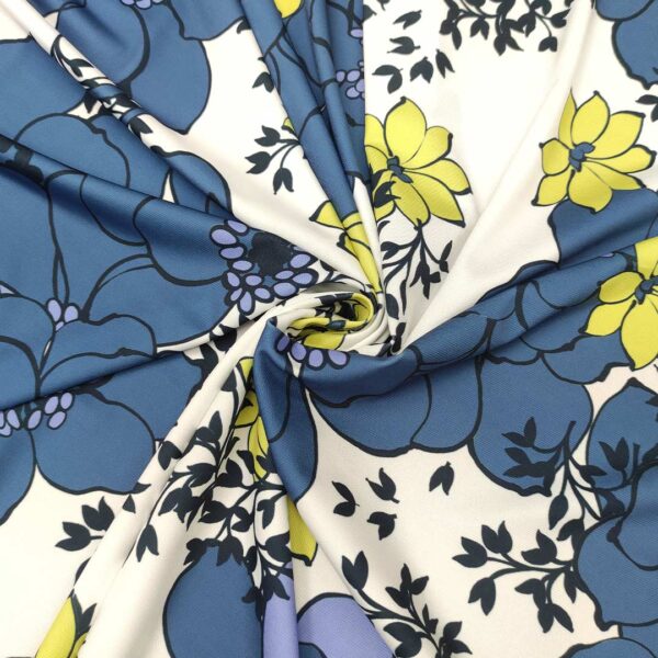 Tessuto Jersey a fantasia motivo floreale blu navy - bianco - lime