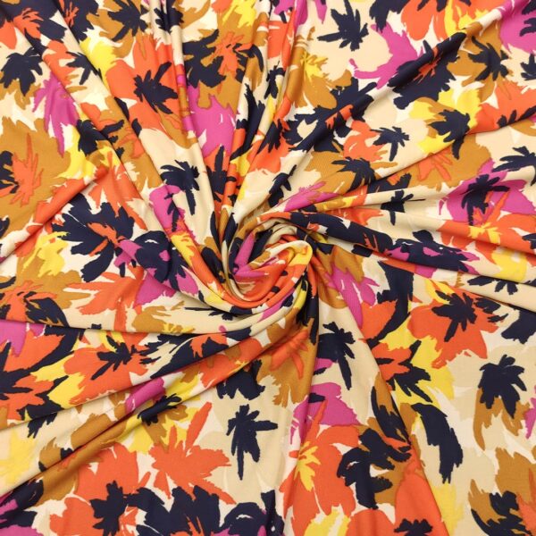 Tessuto Jersey a fantasia motivo floreale fucsia - blu - arancione - beige