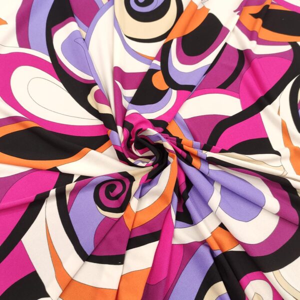 Tessuto Jersey a fantasia motivo floreale fucsia - lilla - nero - bianco