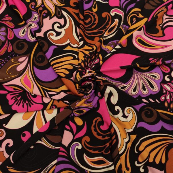 Tessuto Jersey a fantasia motivo floreale fucsia - nero - rosa - lilla - marrone