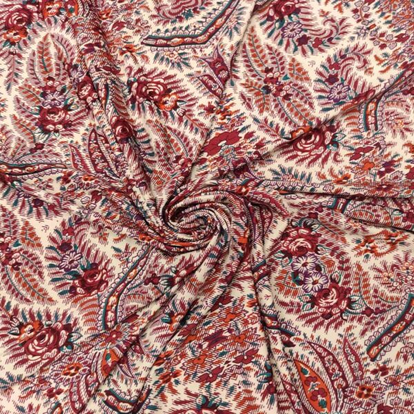 Tessuto Jersey a fantasia motivo floreale rosso india - arancione - beige