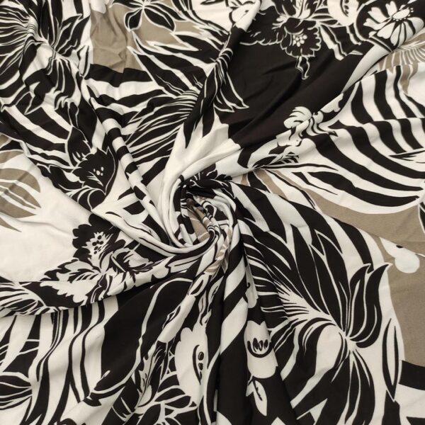 Tessuto Jersey a fantasia motivo floreale tortora - nero - bianco