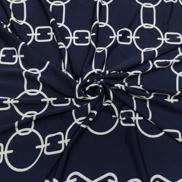 Tessuto Jersey a fantasia motivo geometrico blu - bainco