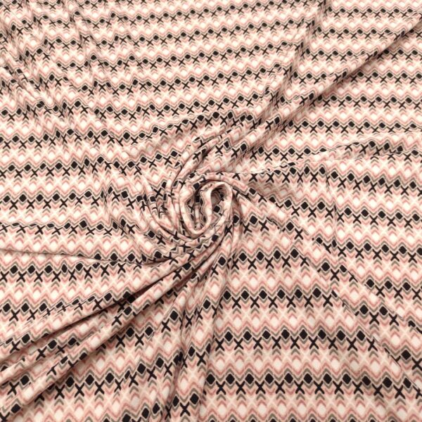 Tessuto Jersey a fantasia motivo geometrico rosa - bianco - beige