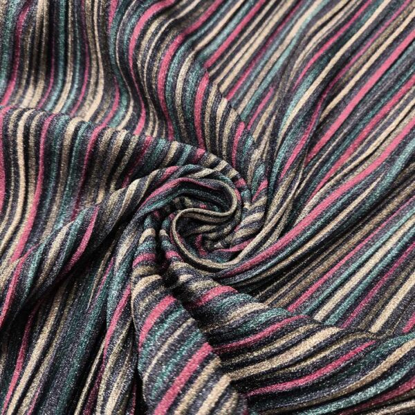 Tessuto Jersey lurex plissè blu - argento - fucsia
