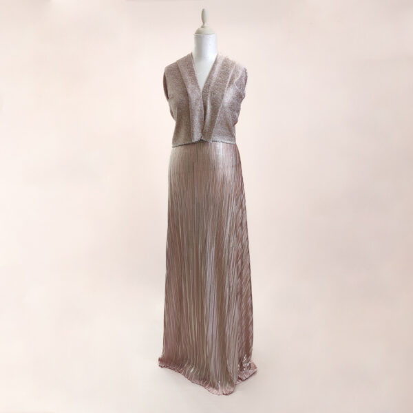 Tessuto Jersey plissè lurex rosa abbinato a Tessuto Tweed lurex rosa