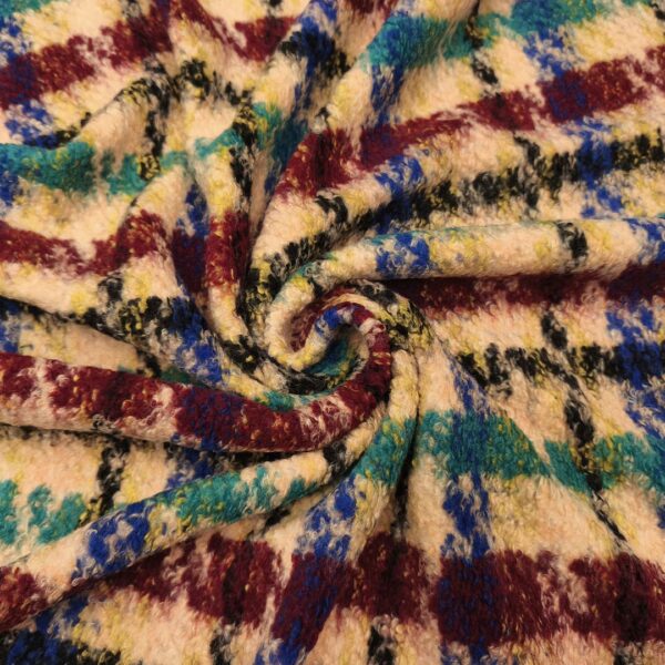 Scampolo di Tessuto Lana Cotta motivo quadri bordeaux - turchese - pesco - blu elettrico