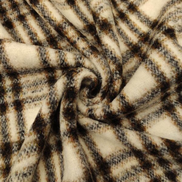 Scampolo di Tessuto Lana Cotta motivo quadri panna - marrone - nero