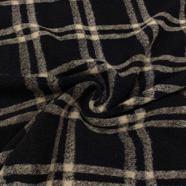 Tessuto Lana Cotta motivo quadri bianco - blu