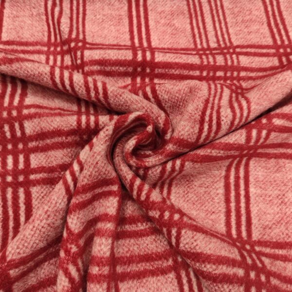 Tessuto Lana Cotta motivo quadri bordeaux - bianco