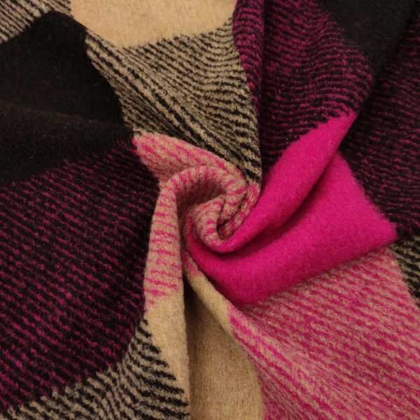 Taglio di Tessuto Lana Cotta motivo quadri fucsia - nero - cammello