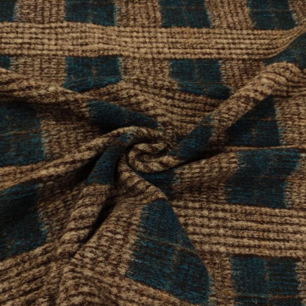 Tessuto Lana Cotta motivo quadri verde ottanio - beige