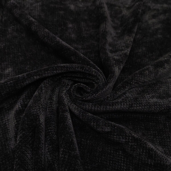 Tessuto maglia a coste mano ciniglia tinta unita nero