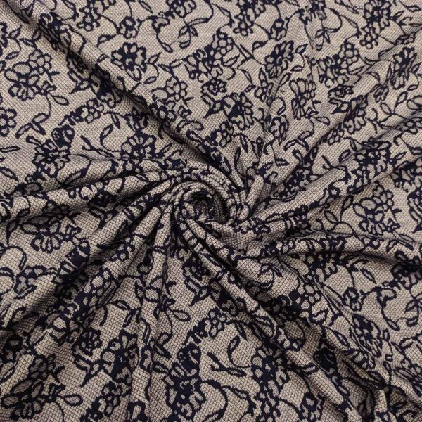 Tessuto maglia peso autunnale motivo floreale blu - grigio