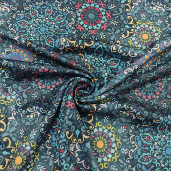 Tessuto Maglia Mano Lana a fantasia motivo astratto giallo - blu navy