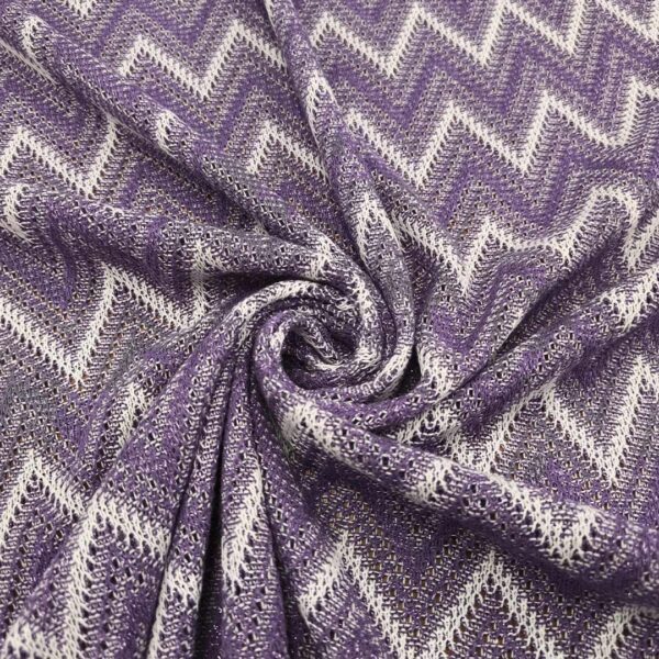 Tessuto maglia leggera traforata motivo geometrico bianco - viola