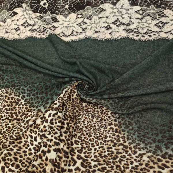 Tessuto Jersey peso autunnale a fantasia motivo astratto verde - beige - panna