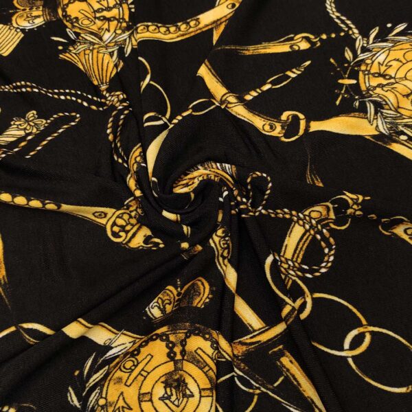Tessuto Jersey peso autunnale a fantasia motivo astratto oro - nero