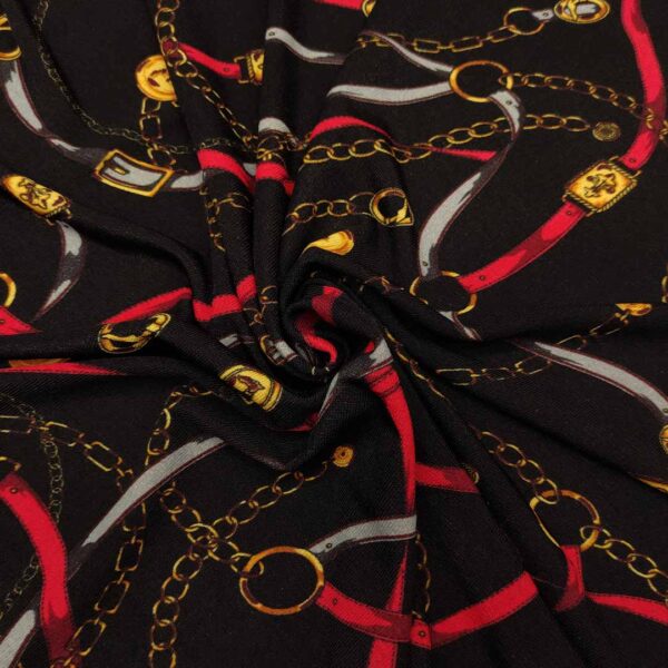 Tessuto Jersey peso autunnale a fantasia motivo astratto oro - rosso - nero - grigio