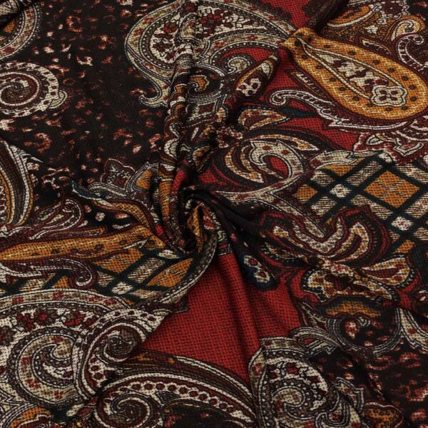 Tessuto Jersey peso autunnale a fantasia motivo floreale cashmere arancio - marrone - ocra