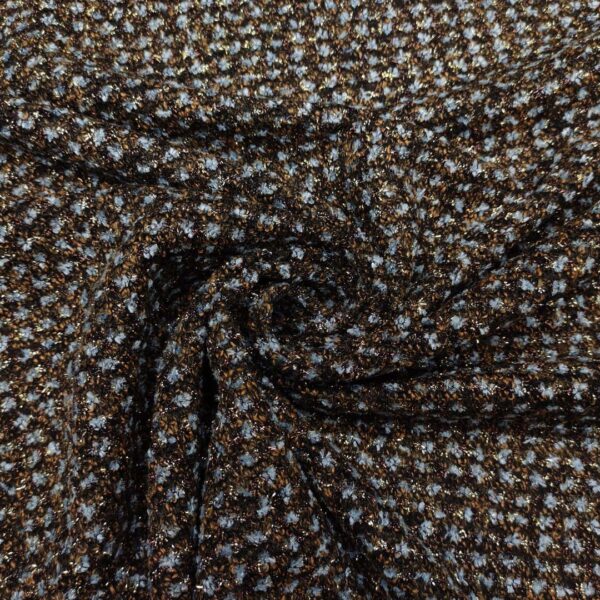 Tessuto Maglia Tweed Lurex celeste - senape - oro