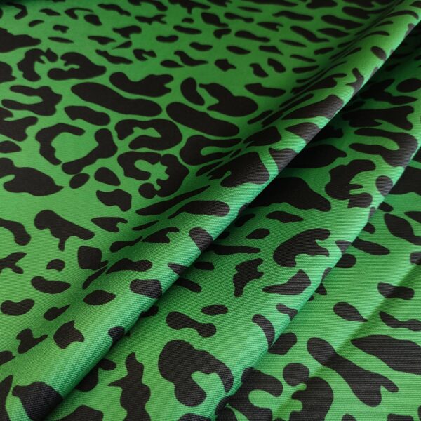 Tessuto Mikado a fantasia motivo animalier verde - nero