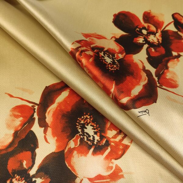 Tessuto Mikado a fantasia motivo floreale beige - arancione