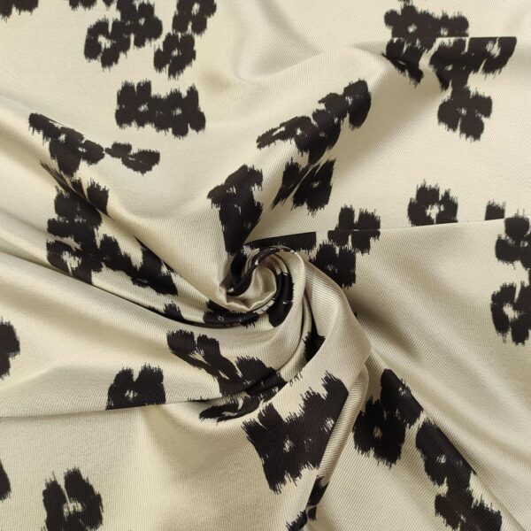 Tessuto Mikado a fantasia motivo floreale nero - grigio perla