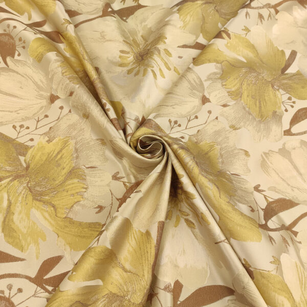 Tessuto Mikado jacquard a fantasia motivo floreale panna - beige - verdino - cioccolato