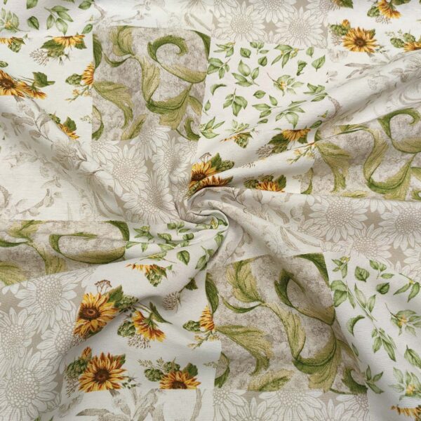 Tessuto Misto Cotone per arredo a fantasia motivo floreale grigio chiaro - bianco - verde - giallo